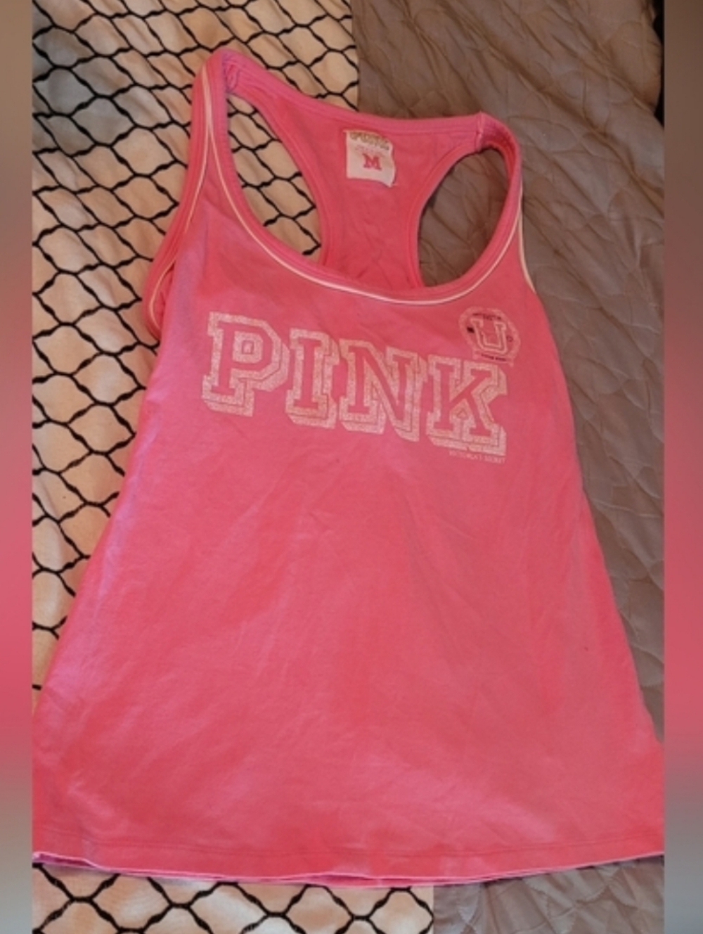 VERY RARE 2 Victoria's Secret Pink & GRAY Tank Tops 1986 On Back PINK MEDIUM